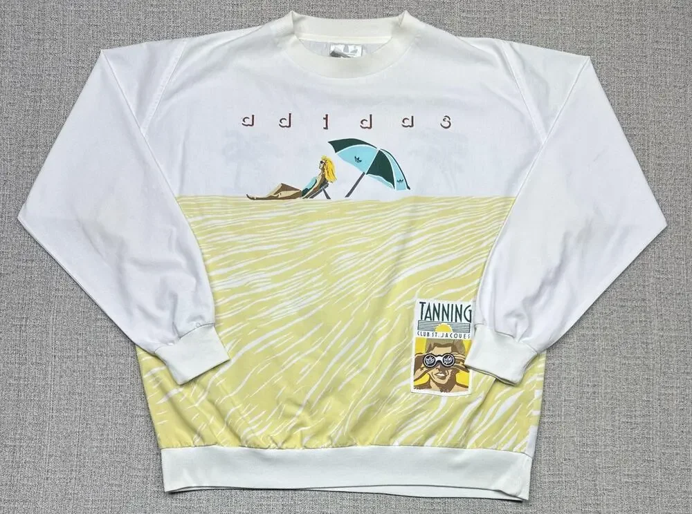 Vintage Adidas Sweatshirt Sz Large Beach Club Tanning Club St Jacques Pullover
